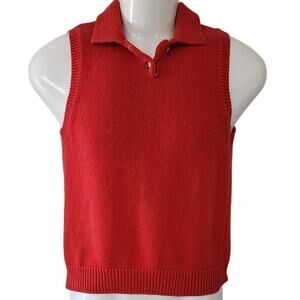 Venzia Vintage Red Sleeveless Collared Button Up Sweater Top Womens Size Small